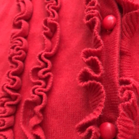 Pure Alfred Sung Red Cardigan with Ruffles! - Picture 4 of 14